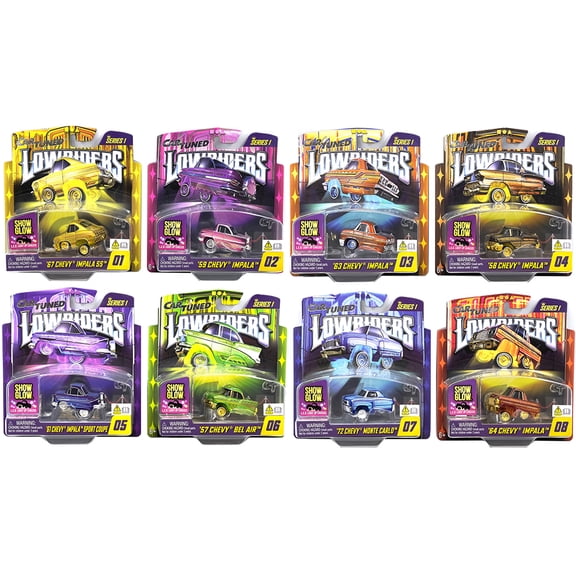 "Lowriders Show Glow" Series 1 Set of 8 Pieces die cast model cars by CarTuned