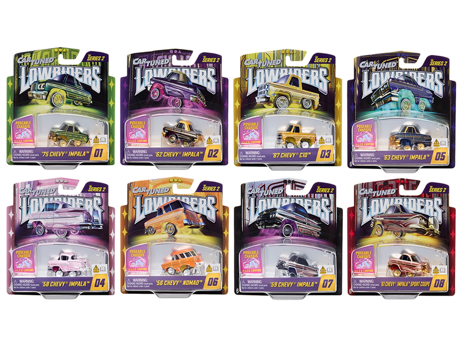 CarTuned Lowriders Show Glow Series 2 Set of 8 Diecast Models