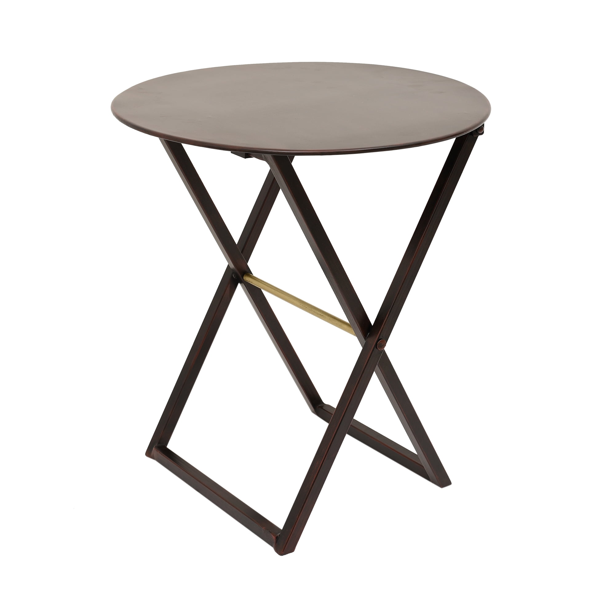 Lowry 20" Diameter Dark Brown Round Metal Folding Tray Table by East at