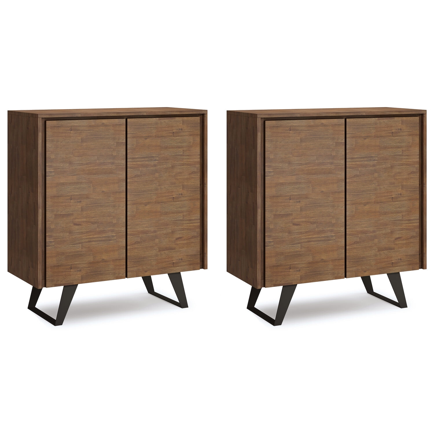Rustic Natural Aged Brown Acacia Tall Storage Cabinets with Adjustable Shelving