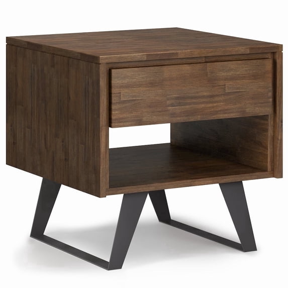 Simpli Home Lowry 22 inch Wide Solid Acacia Wood Modern Industrial End Table in Rustic Natural Aged Brown