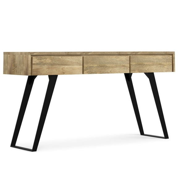 Simpli Home Lowry SOLID MANGO WOOD 60 inch Wide Modern Industrial Console Sofa Table in Natural