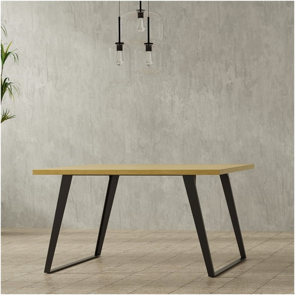 Lowry Square Modern Industrial Dining Table, Brown Oak Veneer Top with Iron Legs for Kitchen Dining Room