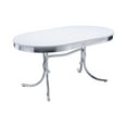 thumbnail image 1 of Loy 60 Inch Oval Dining Table, Glossy White Wood Top, Ribbed Chrome Apron, 1 of 5