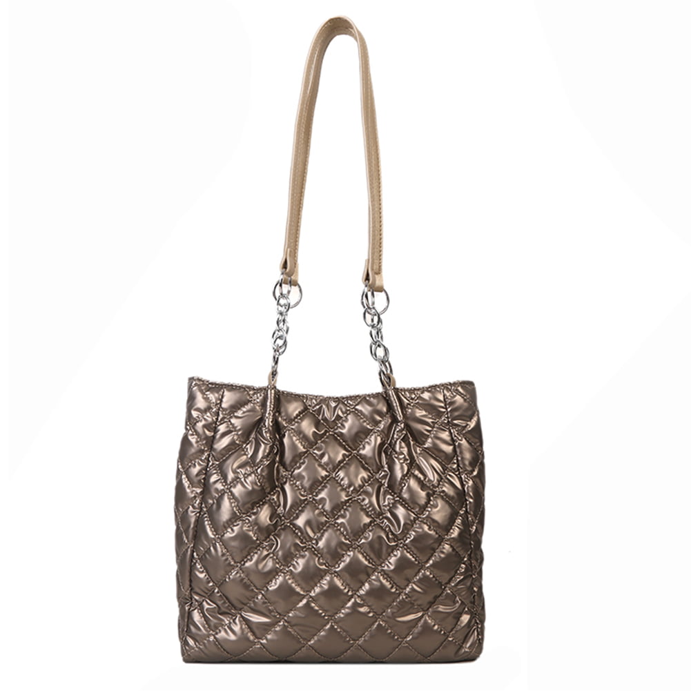 LoyGkgas New Autumn Winter Ladies Handbag Quilted Chain Cotton Padded  Top-handle Bag (Gold) 