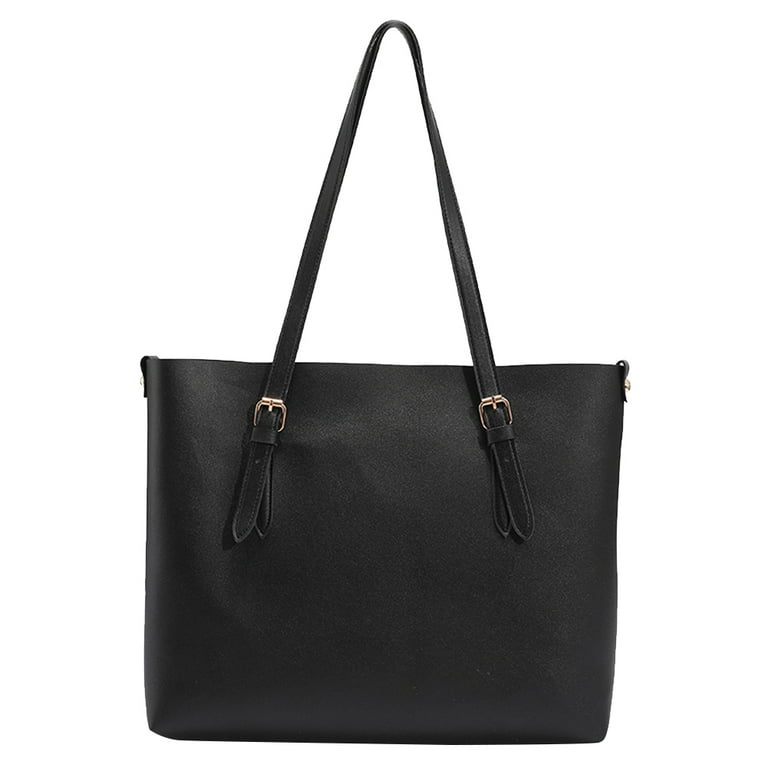 Large Shopping Pouch in Black Leather