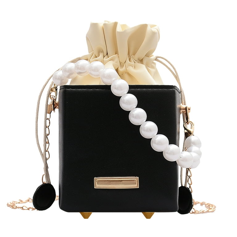 VAKIND Women Square Box Shoulder Bag PU Pearl Chain Mini