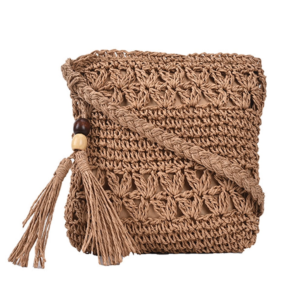 LoyGkgas New Woven Straw Crossbody Bag Small Women Boho Summer Handbag Square Khaki Walmart