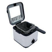 Loyalheartdy 110V Electric Deep Fryer Stainless Steel Fries Chicken Electric Deep Fryer w/Basket and Drip Hook Adjustable Temperature Control 2.5L