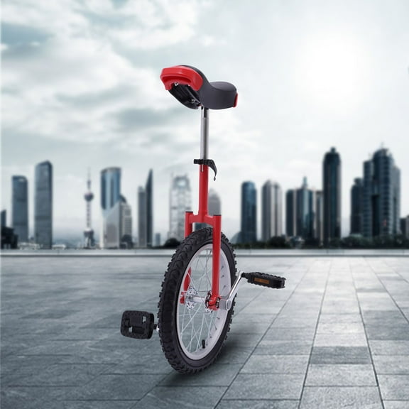 Loyalheartdy 16 Inch Wheel Unicycle with Steel Rim Outdoor Sports Exercise Bike for Adults Teenagers Kids Height Adjustable Red