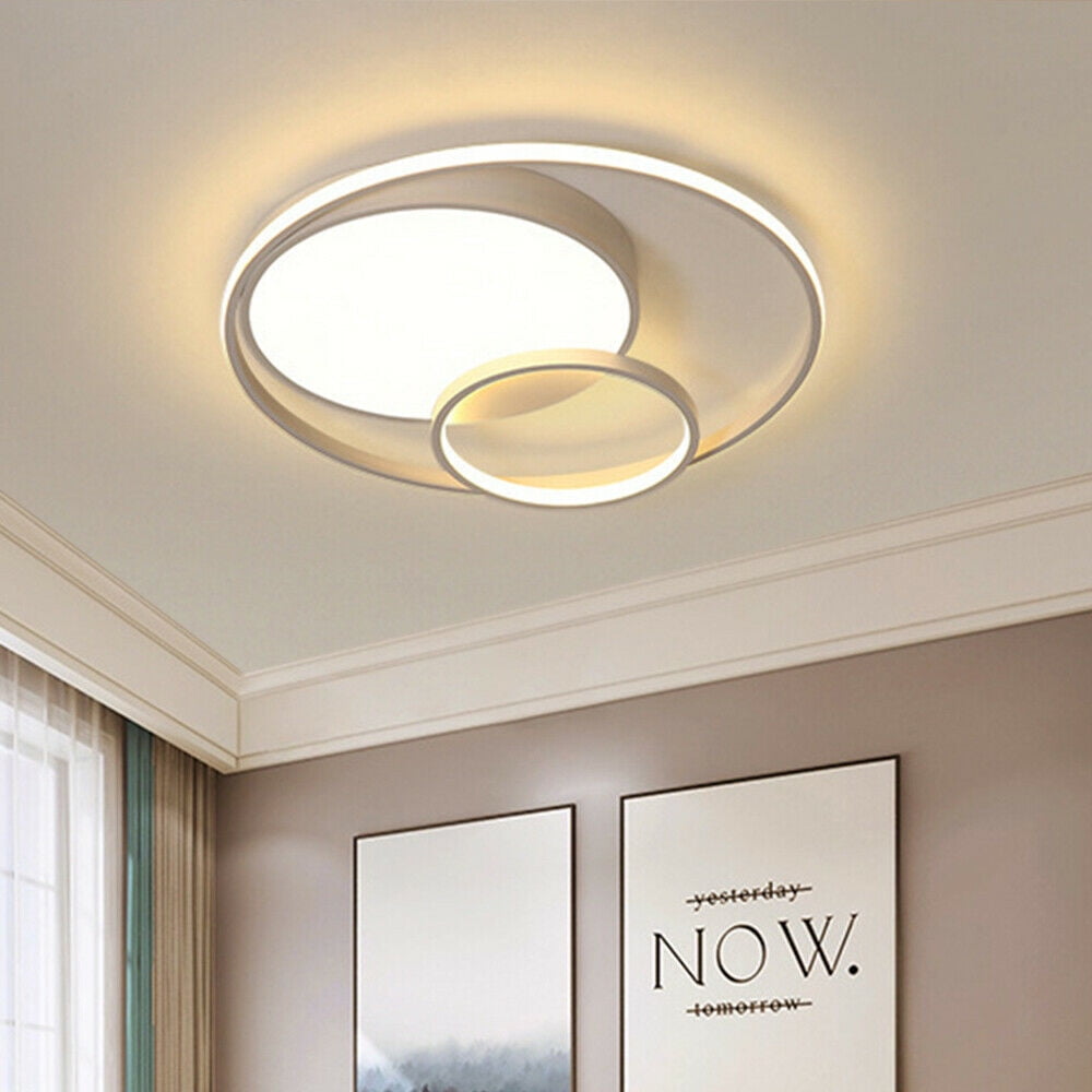 Loyalheartdy 18.9" LED Ceiling Light, 55W White Creative 3-Ring Acrylic Round 3-Color Chandelier Fixture for Bedroom, Living Room