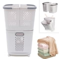 thumbnail image 1 of Loyalheartdy 2 Tier Laundry Storage Basket Movable Household Laundry Organizer Basket for Bathroom, 1 of 12