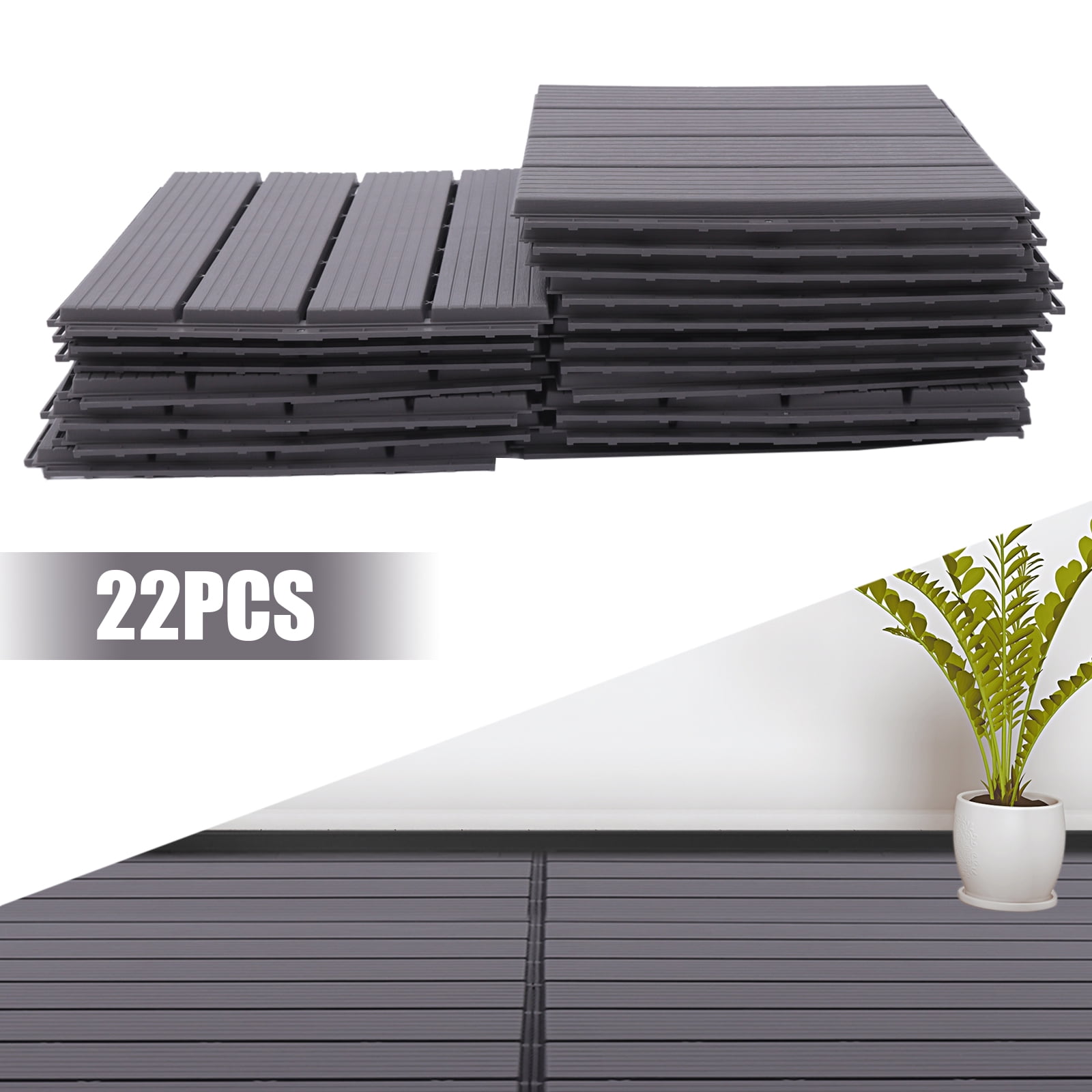 Loyalheartdy 22Pcs PP Interlocking Decking Tiles, 12x12In In/Outdoor Balcony Patio Deck Tiles Waterproof Non-slip 22 sq. ft Gray