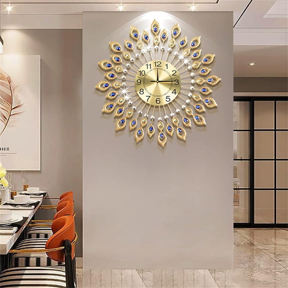 Loyalheartdy 26" Modern Creative Wall Clock 3D Silent Non-Ticking Crystal Round Metal Decorative for Home Living Room