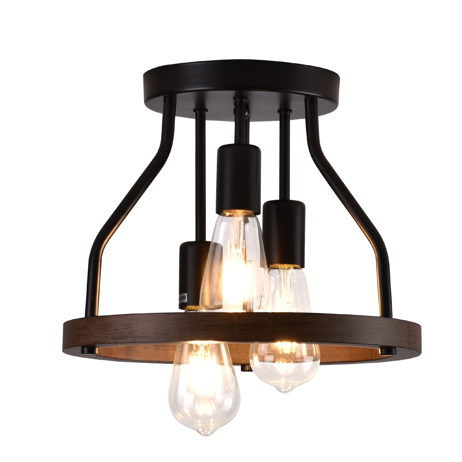 Loyalheartdy 3-Light Flush Mount Ceiling Light, 12.6" Rustic Farmhouse Chandelier Ceiling Lamp Fixture 3xE26
