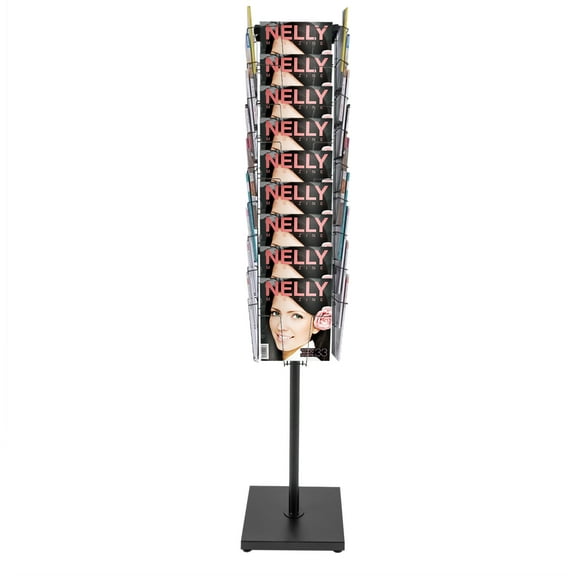 Loyalheartdy 36 Pockets Rotating Magazine Rack, 63" Floor Standing Brochure Display Stand Black Detachable Literature Storage Rack