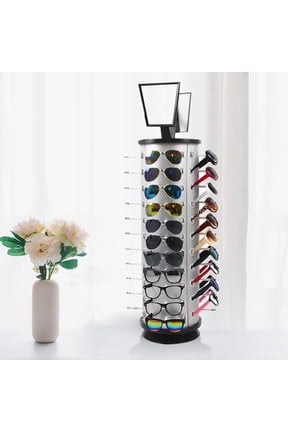 360 Rotating Sunglass Display Rack Freestanding Glasses Organizer Stands Rack w/Mirror (Round)