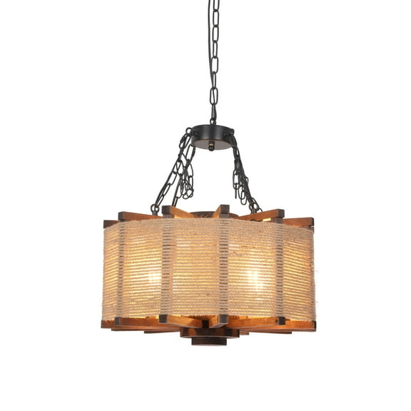 Loyalheartdy 4-Light Rustic Woven Pendant Light Farmhouse Chandeliers Fixture Wood Spinning Wheel Rope Pendant Light with Adjustable Chain For Living Room Bedroom Kitchen Porch Hallway