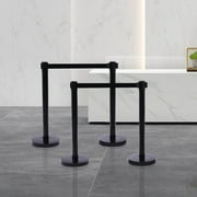 Loyalheartdy 4Pcs/6Pcs Crowd Control Stanchion Set, 35"H Black Stainless Steel Barriers Queue Post Pole w/6.6Ft Retractable Belt
