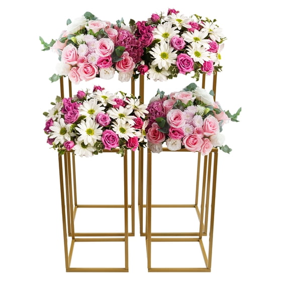 LOYALHEARTDY Metal Flower Stand, Stable and Durable, Gold, 4Pcs, 60x24x24 cm and 40x20x20 cm