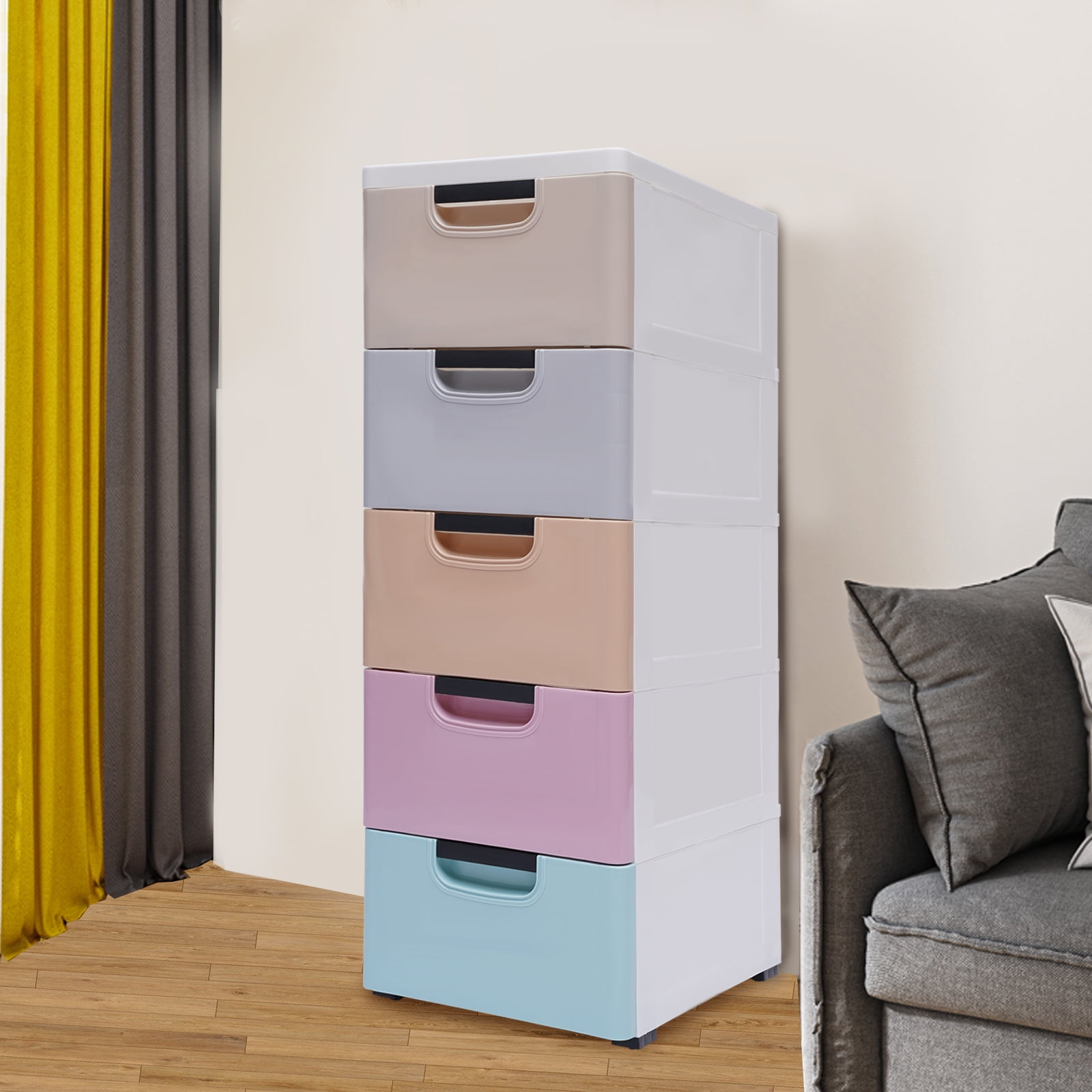 Plastic Drawers Dresser Storage Cabinet Stackable Clothes Storage Tower  Movable Organizer with Wheels for Hallway Entryway Bedroom 