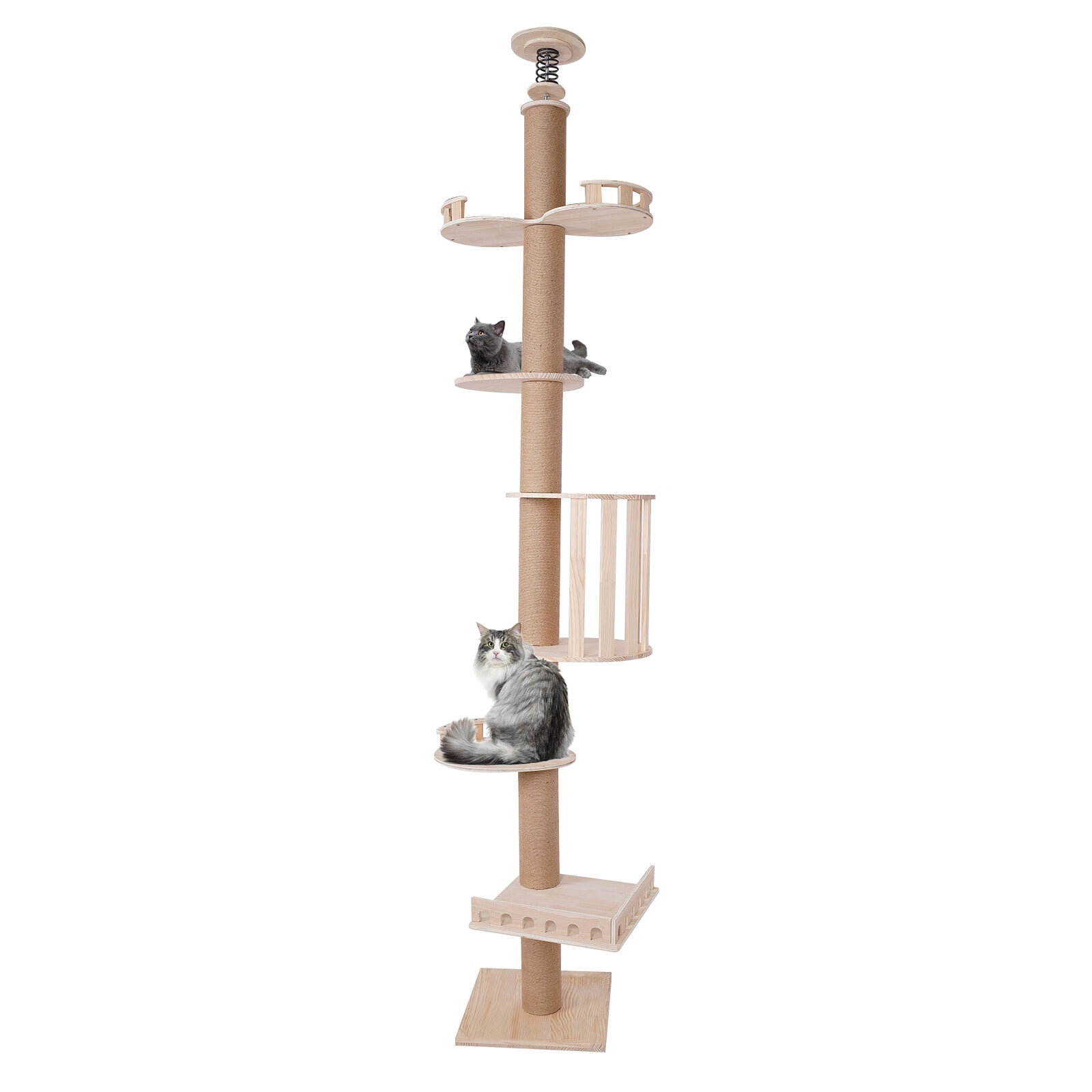 Loyalheartdy 5 Tiers Wood Cat Tower Cat Tree Tall Wood Cat Furniture with Sisal Scratching Climbing Posts Load Capacity 30.07-44.09lbs for Living Room Bedroom Balcony 100.4-104.3inch