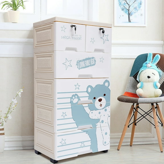 Loyalheartdy 6 Plastic Drawer Storage Cabinet 5-Layer Vertical Chest Tower Closet Tall Dresser Organizer w/4 Wheels (Polar Bear)