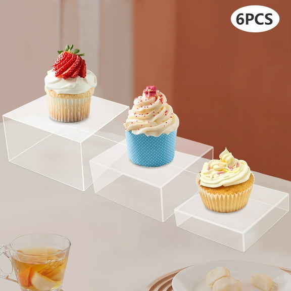 Loyalheartdy 6PCS Display Nesting Riser Stands 8/9/10 inch Rectangular Tabletop Display Stands Cake Fruit Display Stands with Hollow Bottoms Clear Each Load Capacity 11.02 lbs