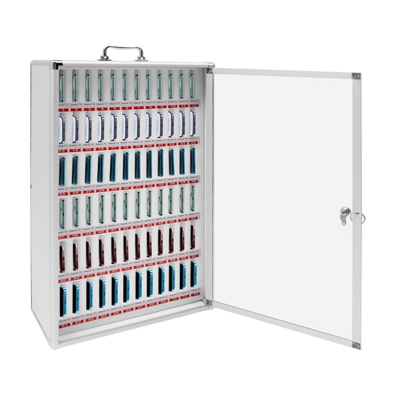 Loyalheartdy 72-Slots Aluminum Alloy Cell Phones Storage Cabinet Portable Clear Cell Phones Pocket Box Multi-Person Cell Phone Holder Box w/Lock & Handle for Office Classroom 14.37*7.48*29.3in