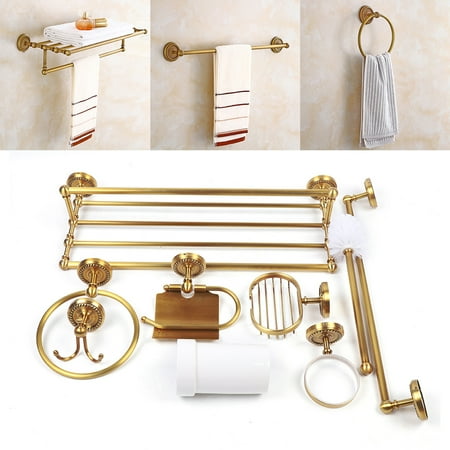 Loyalheartdy 7PCS Bathroom Hardware Set Retro Gold Towel Rack Combination Hanger Hook