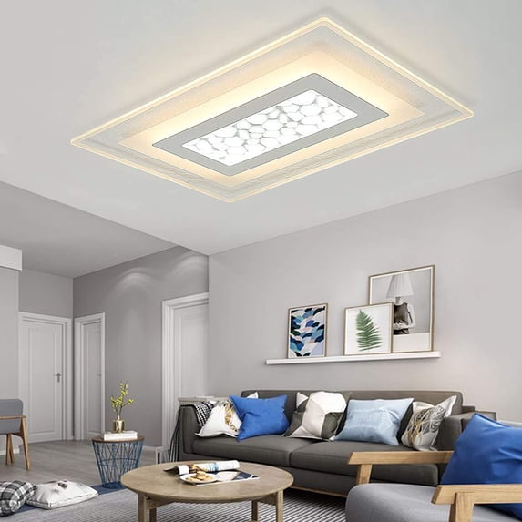 Loyalheartdy Acrylic Dimmable LED Ceiling Light, 35.4" 76W Flush Mount Chandelier Lamp Fixture w/Remote for Bedroom, Kitchen