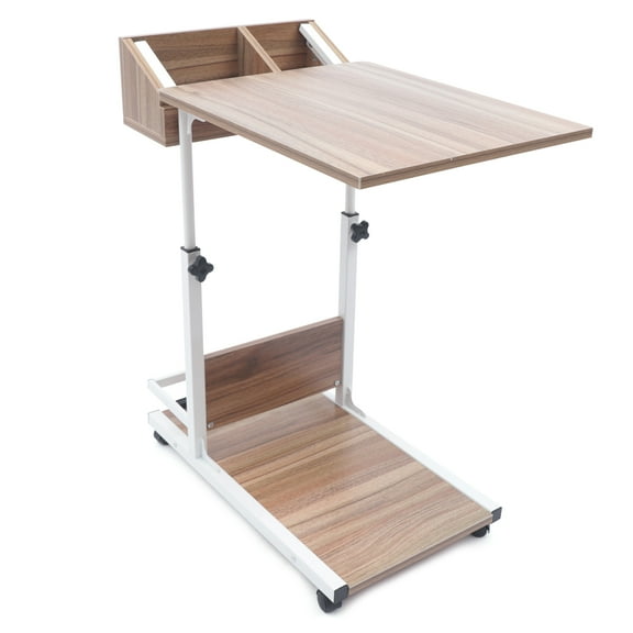 Loyalheartdy C Shaped End Table Side Table Adjustable-Height Lectern with Wheels for Sofa Table
