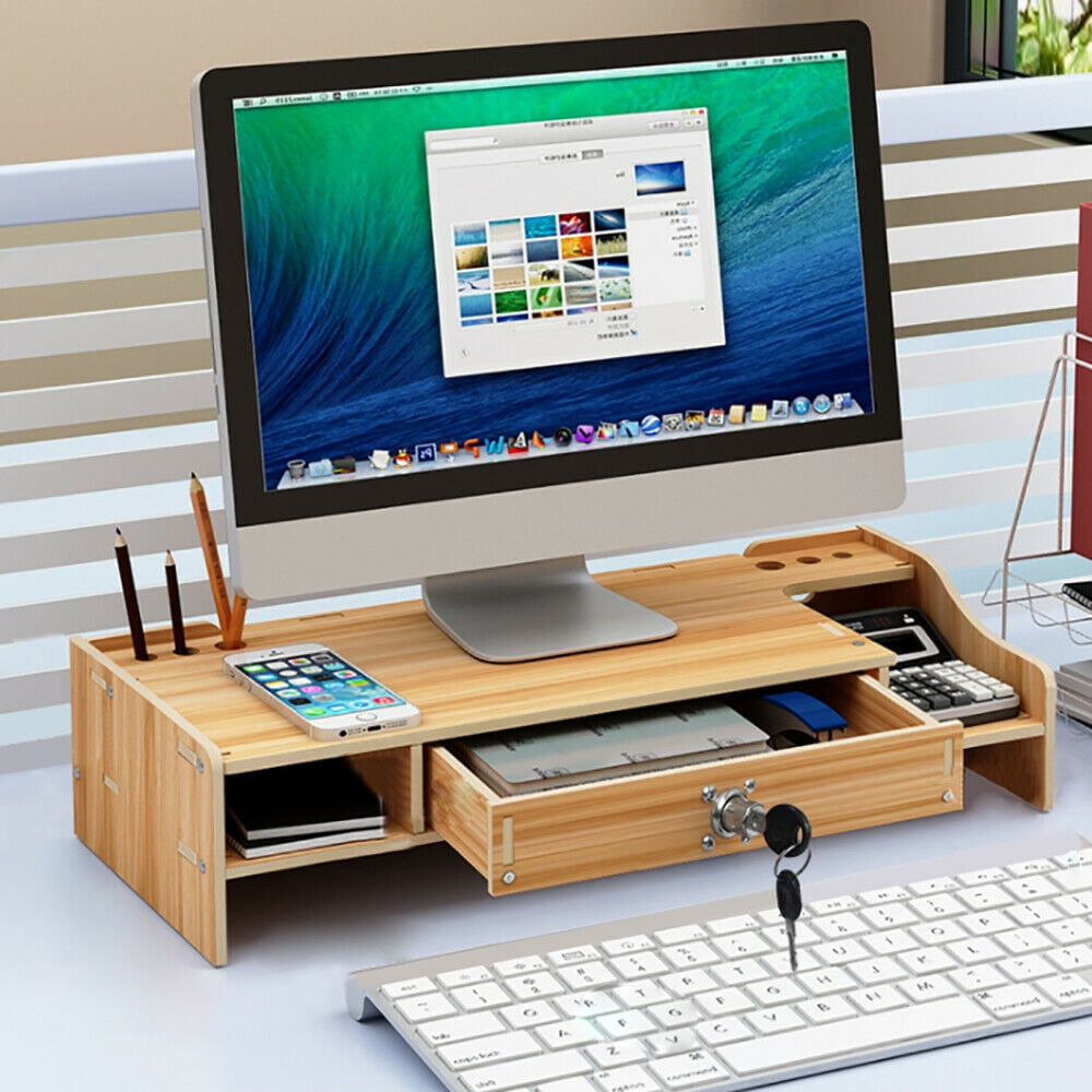 Wooden Monitor Stand Drawer