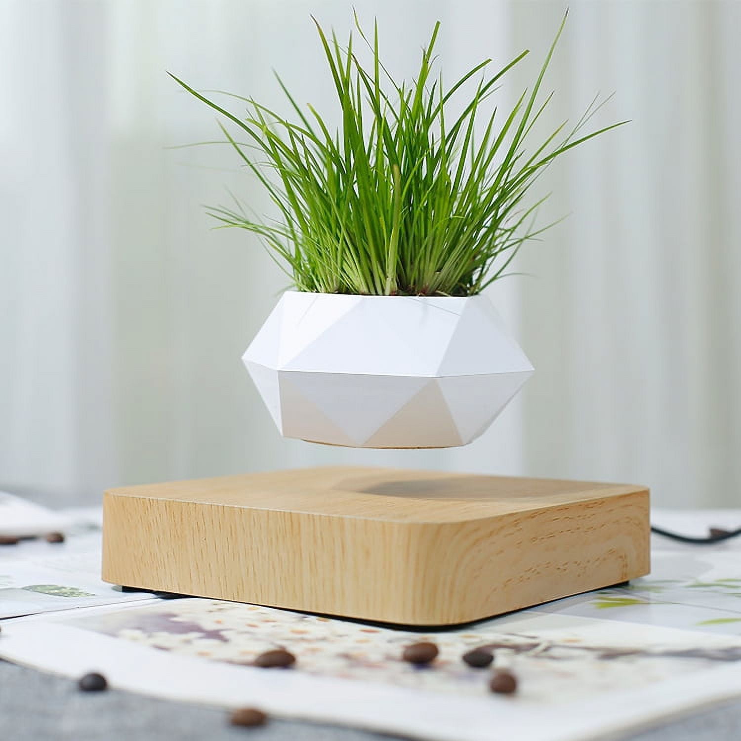 Loyalheartdy Floating Plant Pot, Levitating Rotating Flower