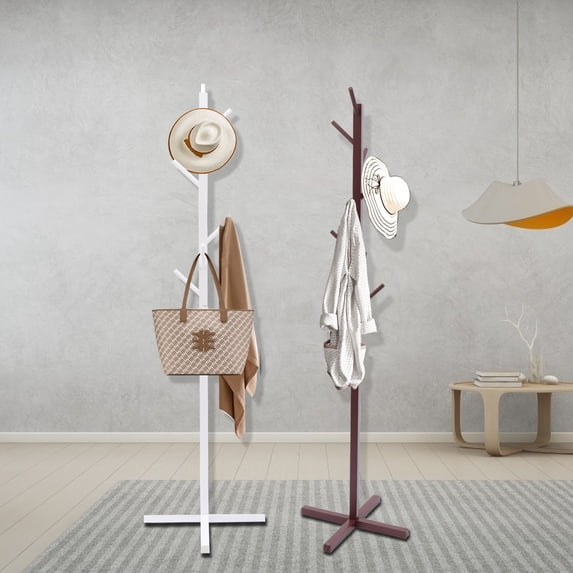 Loyalheartdy Freestanding Coat Rack, White Tree Shape Jacket Stand with 8 Hooks for Entryway, Bedroom (White)