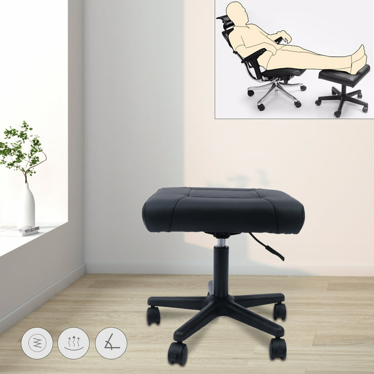 Loyalheartdy Height Adjustable Footrest 360 Rotatable Office Foot Stool  w/Wheels Ergonomic Foot Stand Black