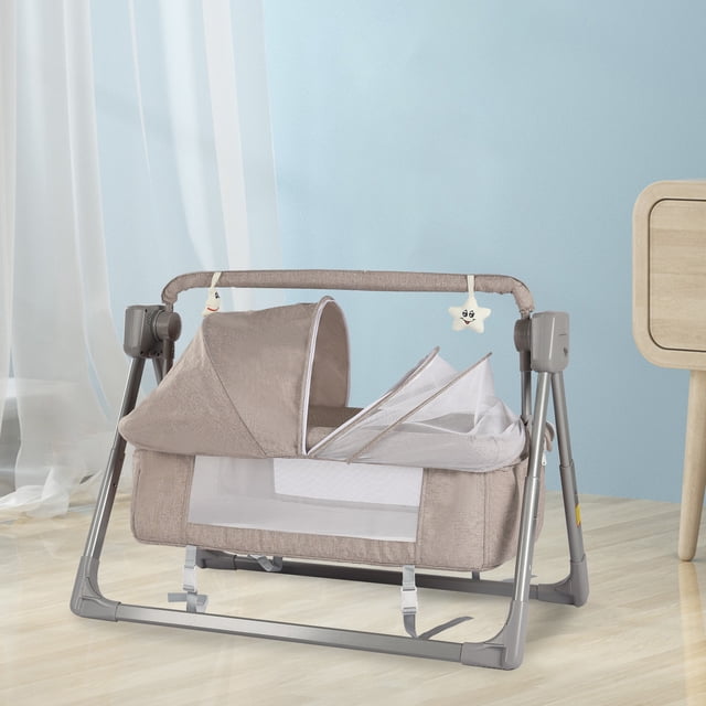 Loyalheartdy Infant Cradle, Electric 5Speed AutoSwing Baby Crib