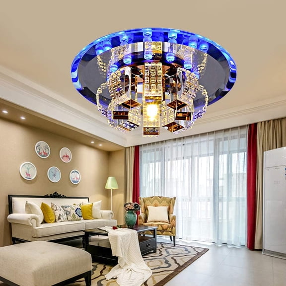 Loyalheartdy K9 Crystal Ceiling Light, 7.09" LED Modern Flush Mount Chandelier Blue for Hallway, Living Room