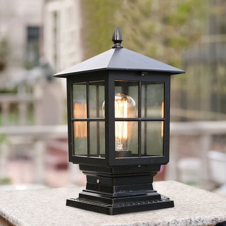 Loyalheartdy Outdoor Post Lantern Lamp Retro Aluminum Pillar Light Exterior Post Light Fixture Garden Yard Walkway Lantern Light IP56 Waterproof Pole Light Black E27