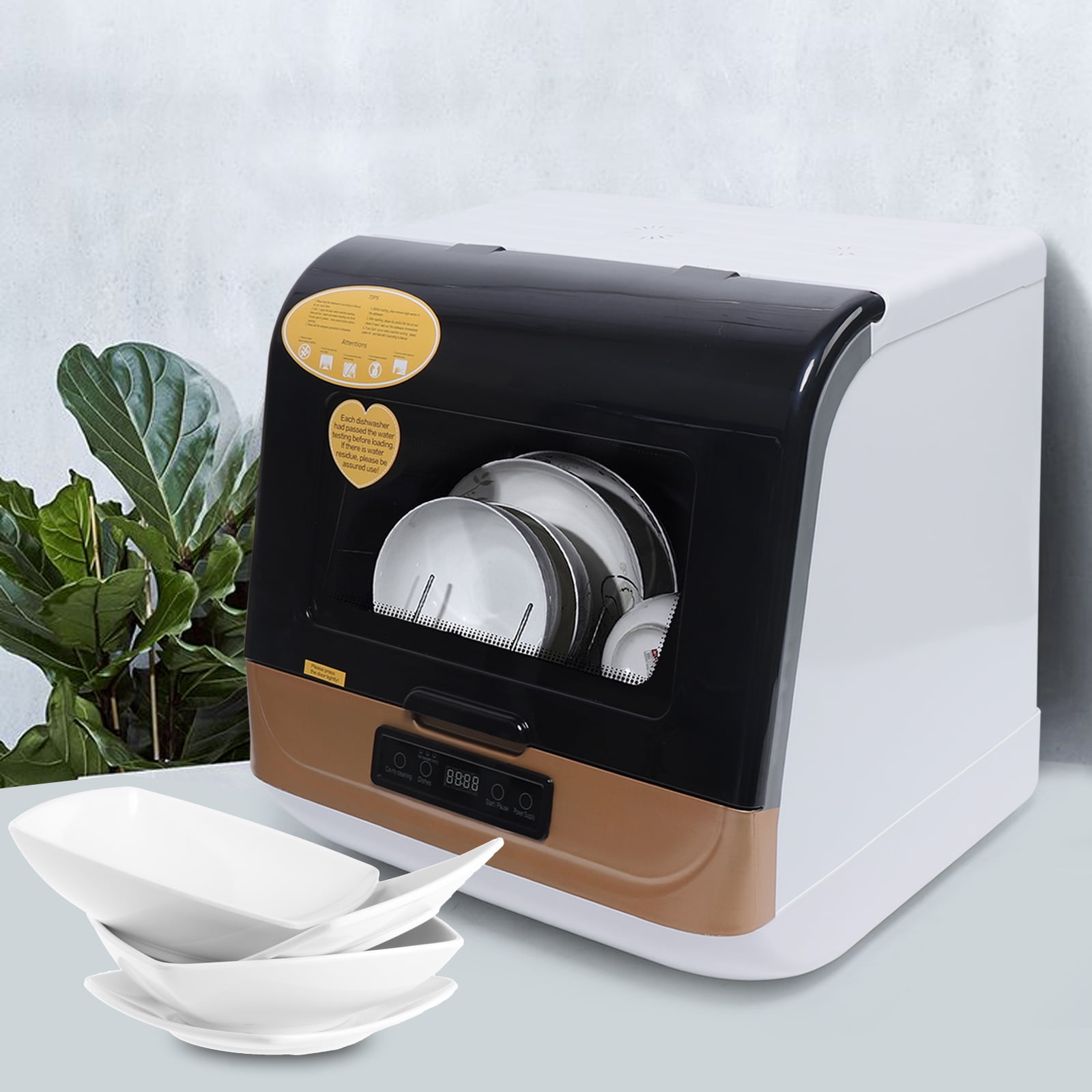 Loyalheartdy Portable Countertop Dishwasher, 6L 1200W PP+ABS+Metal 360°  Mini Auto Kitchen Dish Washing Machine, 4 Washing Programs