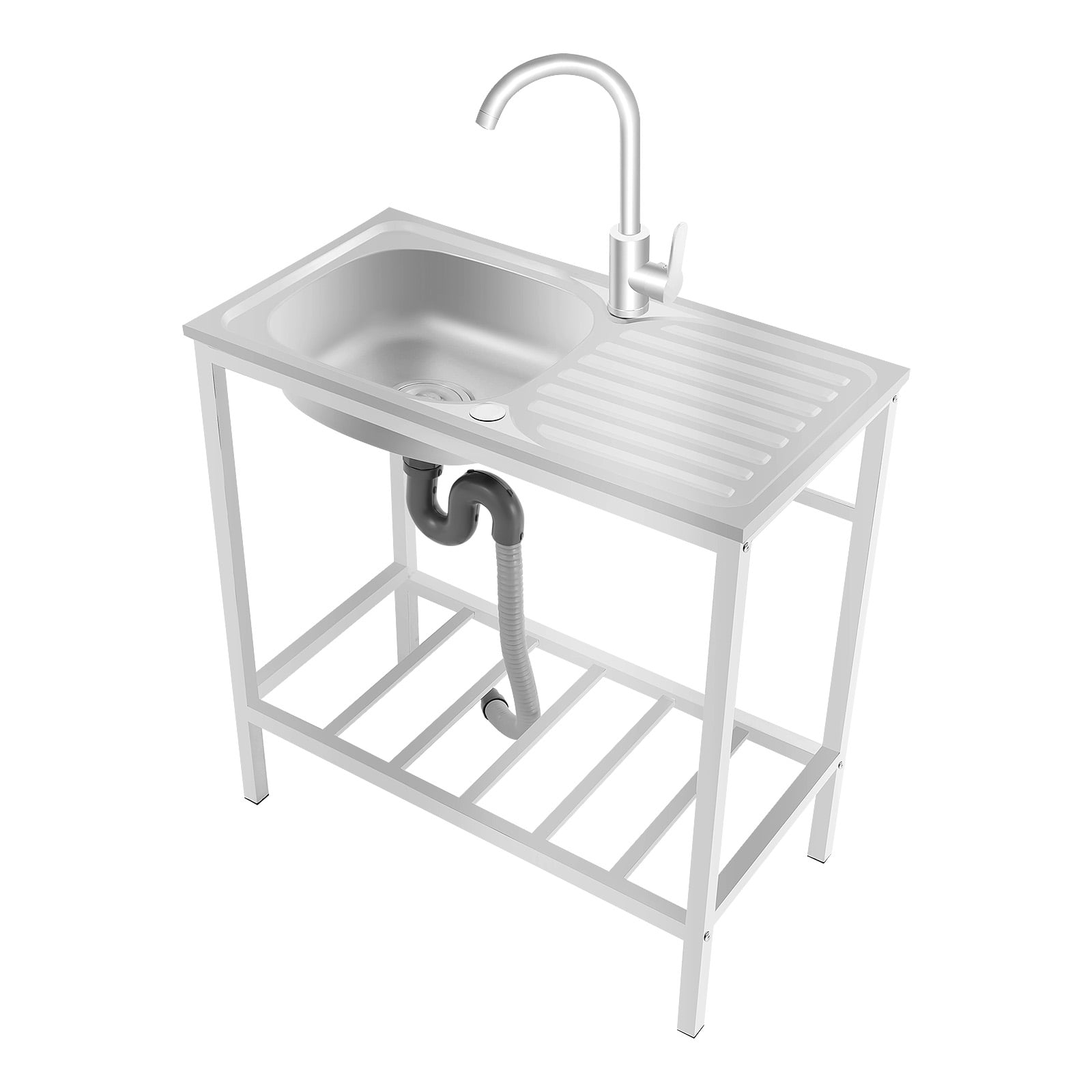 Loyalheartdy Stainless Steel Commercial Sink Freestanding Large Capacity Utility Sinks w/Single Faucet+Storage Shelf+Drainage Pipes+Gloves for Kitchen Laundry Room Garage 29.5*15.7*29.5 in