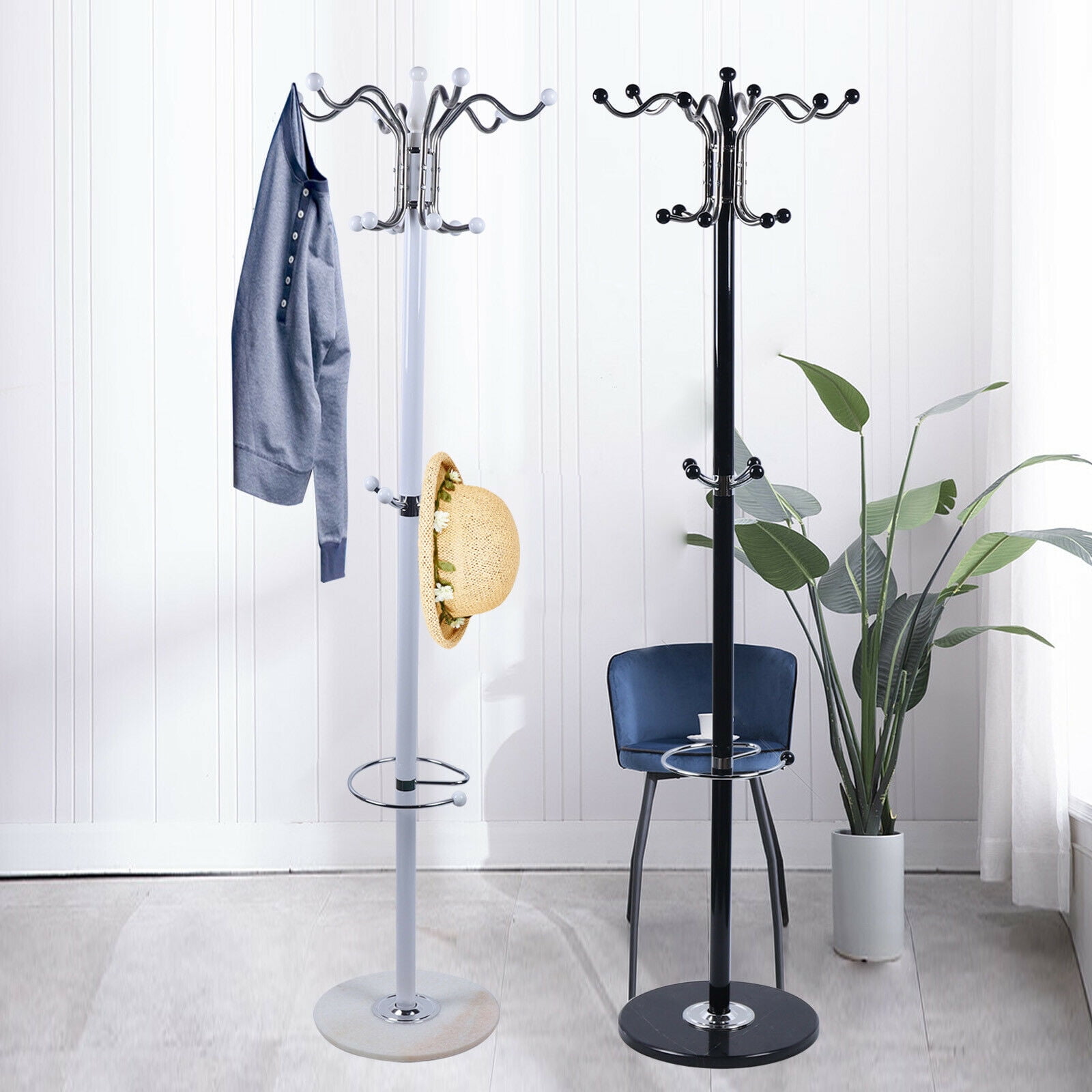 Loyalheartdy White Freestanding Coat Hat Rack 4-Layer 16 Hooks Metal ...