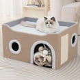 thumbnail image 1 of Loyareal Cat Houses for Indoor Cats - Large Cat Bed Cave with Scratch Pad and Fluffy Ball, Foldable Cat Condo Hideaway with Reversible Cushion for Multi Small Pet, Khaki C97, 1 of 3
