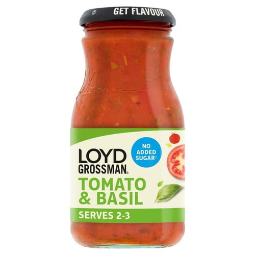 Loyd Grossman Tomato & Basil No Added Sugar Pasta Sauce 350g, British Import (Pack of 2)