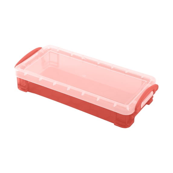 Loyerfyivos 1 Pack Extra Large Capacity Plastic Pencil Box Stackable Translucent Clear Office Supplies Storage Organizer for Gel Pens Erasers Tape Pens Markers etc(Red)