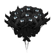 Loyerfyivos 10 Pcs Halloween Artificial Roses Flowers with Eyeballs Fake Silk Rose Bouquets or Halloween Decorations Home Wedding Decor (Black)