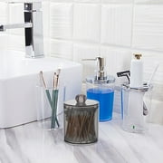 Loyerfyivos 10oz Qtip Holder Dispenser Plastic Restroom Bathroom Canister Storage Organization Black Apothecary Jars with Lids for Cotton Ball, Cotton Swab, Floss