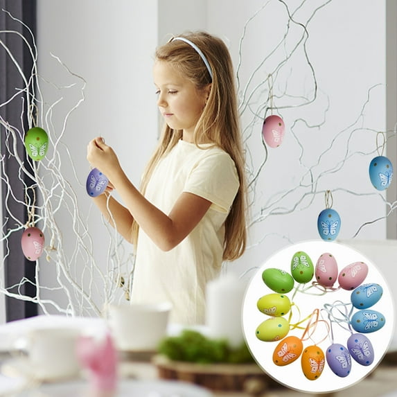 Loyerfyivos 12 PCS Easter Hanging Eggs- Colorful Paper Easter Egg- Easter Tree Ornaments for Party Birthday Home Decoration Indoor Supplies (Multi-Colored)