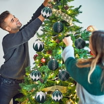 Loyerfyivos 12-Pack Velvet Christmas Ball Ornaments - 80mm/3.15 in Flocked Green Christmas Ornaments Hanging Shatterproof Plastic Ball Decorations for Xmas Tree, Holiday, Wedding, Party