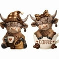 thumbnail image 1 of Loyerfyivos 2 Pcs Highland Cow Figurines Coffee Highland Cow Gnomes Scottish Resin Statue Calf Lovers Gifts for Christmas Home Garden Kitchen Office Tiered Tray Table Decor, 1 of 4